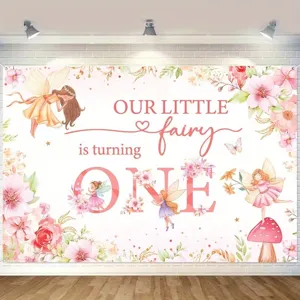 Floral fairy 1st birthday photography backdrop for baby girl party background decoration