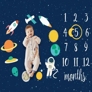 Polyester Baby Milestone Blanket Space Exploration Astronaut Rocket Pattern Printed Newborn Growth Record Photography Background Blanket