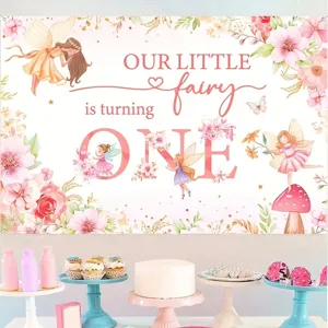 Floral fairy birthday photography backdrop for baby first birthday party decoration