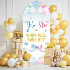 Gender reveal arch backdrop pink blue balloon cloud print party decoration supplies banner