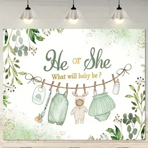 Gender Reveal Fotografie Hintergrund Wald Aquarell Grünpflanzen Babyparty Dekorationen Polyester Tapisserie Fotobox Hintergrund