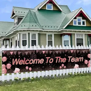 Welcome To The Team Banner Black Pink Theme Polyester Decoration Balloon Pennant Print Hanging Banner For Office School Welcome Party