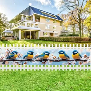 Outdoor Decorative Banner Blue Tit Bird Floral Print Courtyard Balcony Fence Backdrop Polyester Garden Flag Tapestry Wall Decor