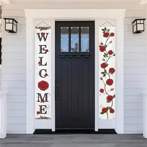 Vintage red rose theme welcome porch banners for home entrance outdoor front door decor