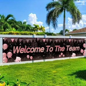 Decorative black and pink Welcome To The Team banner for school club and office party events