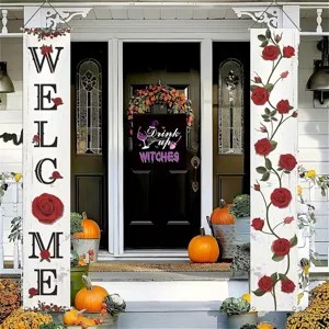 Retro red rose welcome porch banners for home entrance decoration