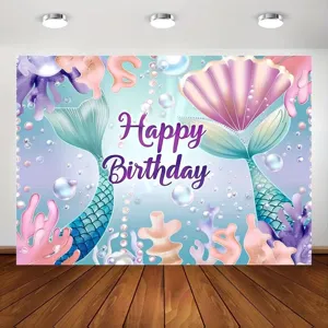 Sfondo fotografico per compleanno a tema mondo sottomarino delle sirene con testo