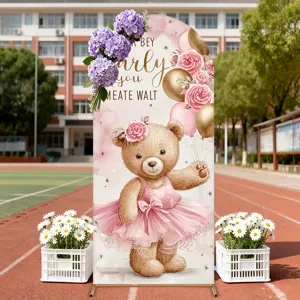 Housse de fond en arche thème ours ballerine rose pour décorations de baby shower