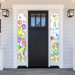 Striscioni decorativi per portico con tulipani primaverili ad acquerello per feste