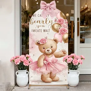 Toile de fond arche ours ballerine rose pour décoration de fête de naissance et fête
