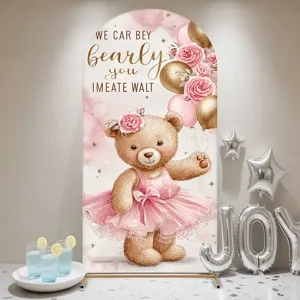 Toile de fond arquée ours ballet rose pour décoration de baby shower
