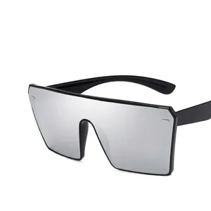 Fashionable oversized square sunglasses featuring silver mirrored lenses and a sleek black frame
