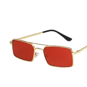 Lunettes de soleil rétro carrées en métal avec verres rouges pour hommes et femmes