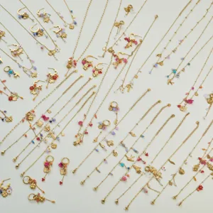 Pastoral Gold Stainless Steel Enamel Flower Jewelry Set Shell Colorful Beads Bee Bird Dangle Earrings Necklace Bracelet