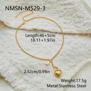 Detailed view of stainless steel heart and moon pendant necklace with measurements