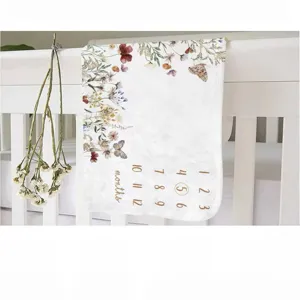 Vintage Baby-Meilenstein-Fotodecke mit Blumenmuster und Monatszahlen 1-12 für Fotos