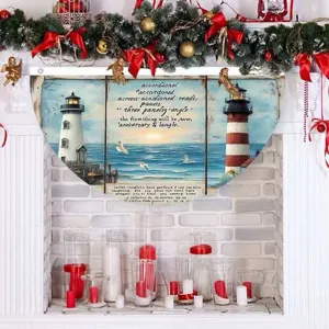 Vintage nautical lighthouse theme fan-shaped flag with weathered finish for festive decor