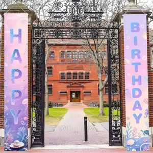 Bannière de Porche d'Anniversaire Thème Monde Sous-Marin Rêveur en Polyester Drapeaux Suspendus Écailles de Sirène pour Décoration de Fête d'Anniversaire d'Enfants