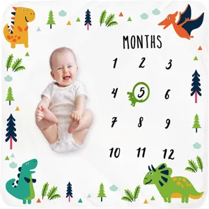 Baby Milestone Blanket Dinosaur Forest Theme Newborn Monthly Growth Record Blanket Peach Skin Fabric Photography Prop Nursery Decor
