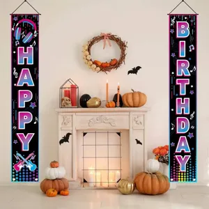 Colorful music theme happy birthday porch banners with guitar and headphone designs