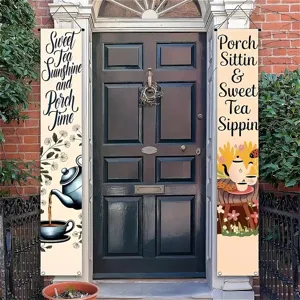Vintage tea themed porch banners with sweet tea slogans for cozy outdoor home decor