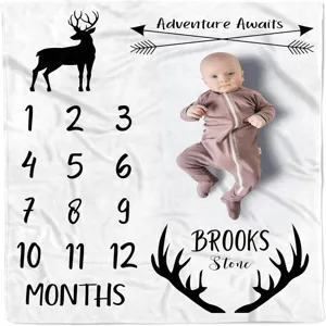 Forest adventure theme baby milestone blanket for monthly growth tracking and photography