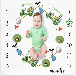 Golf theme baby milestone blanket with soft watercolor illustrations for baby photos