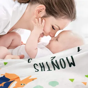 Baby milestone blanket with dinosaur forest theme for monthly growth record photography