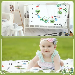 Golf themed baby milestone blanket for monthly growth record and photography background