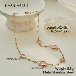 Detailed view of pink zircon necklace with length and weight specifications.