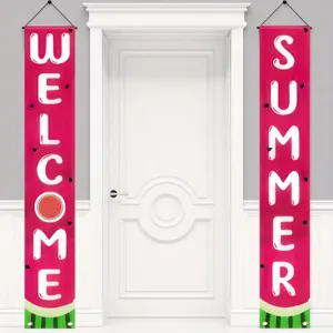 Vibrant watermelon themed summer welcome porch banners for home and party decoration