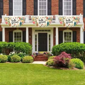 Bandera de abanico floral Hello Spring para porche y decoraciones de primavera