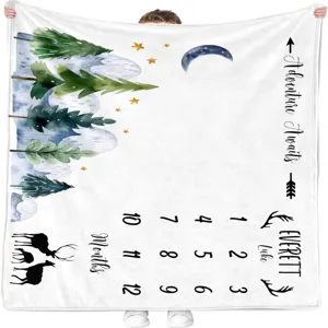 Watercolor forest adventure baby milestone blanket for newborn monthly growth tracking