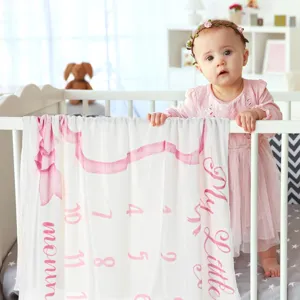 Pink bow baby milestone blanket for monthly growth photography background