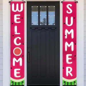 Vibrant watermelon themed summer welcome porch banners for home party decoration
