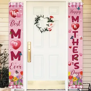 Rosa Banner-Set für den Muttertag auf der Veranda mit Tulpen und dekorativem Textdesign