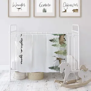 Coperta milestone per neonati a tema foresta con stampe acquerello di orso e cervo