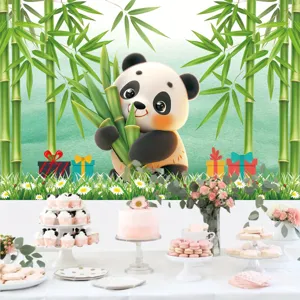 Cute cartoon panda bamboo photography backdrop for kids birthday party photo studio props