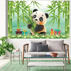 Cute panda with bamboo forest photography backdrop for children's birthday party decor