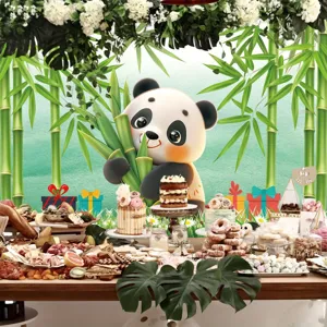 Cute cartoon panda with bamboo photography backdrop for kids birthday party decoration