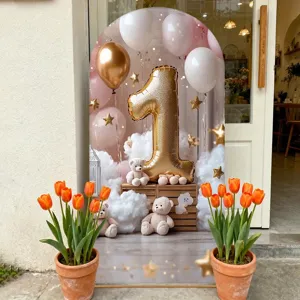 Pink Gold Cloud Balloon Arch Backdrop Cover 1st Birthday Party Decoration Teddy Bear Baby Shower Photography Background Fabric