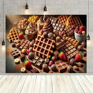 Fondo fotográfico profesional con tema de gofres de chocolate para estudios y cafés.