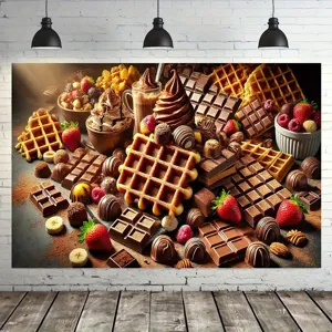 Fondo fotográfico de chocolate y gofres para decoración de estudios de alimentación