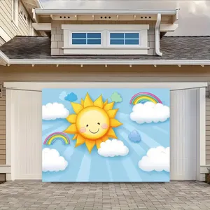 Cartoon sun rainbow and clouds theme photography backdrop for school event party decoration