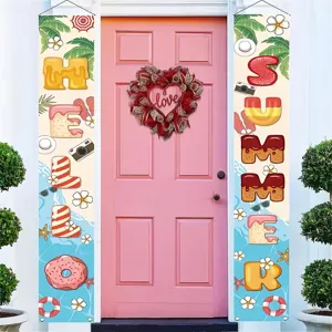 Vibrant summer beach theme door banners for pool party porch decoration