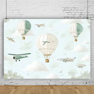 Fotografie achtergrond vintage vluchtavontuur met luchtballonnen en vliegtuigen