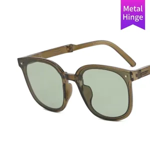 Gafas de sol plegables verde oliva a la moda con protección UV para un look elegante.