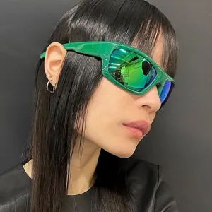Women Y2K Wrap Around Pilot Sunglasses Trendy Futuristic Cyberpunk Sports Shield Shades Streetwear Hot Girl Eyewear