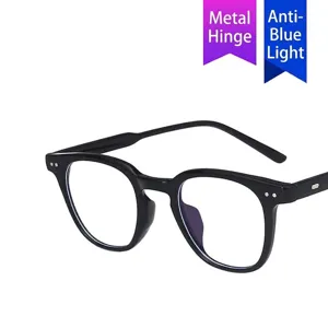 Classic retro black small frame anti-blue light glasses with stylish metal rivet details