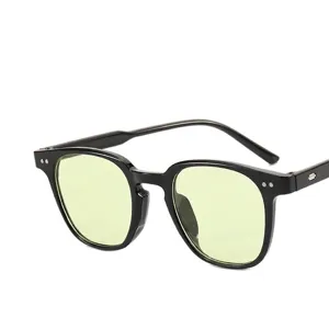 Retro black square frame sunglasses with light green lenses for ultimate UV protection.